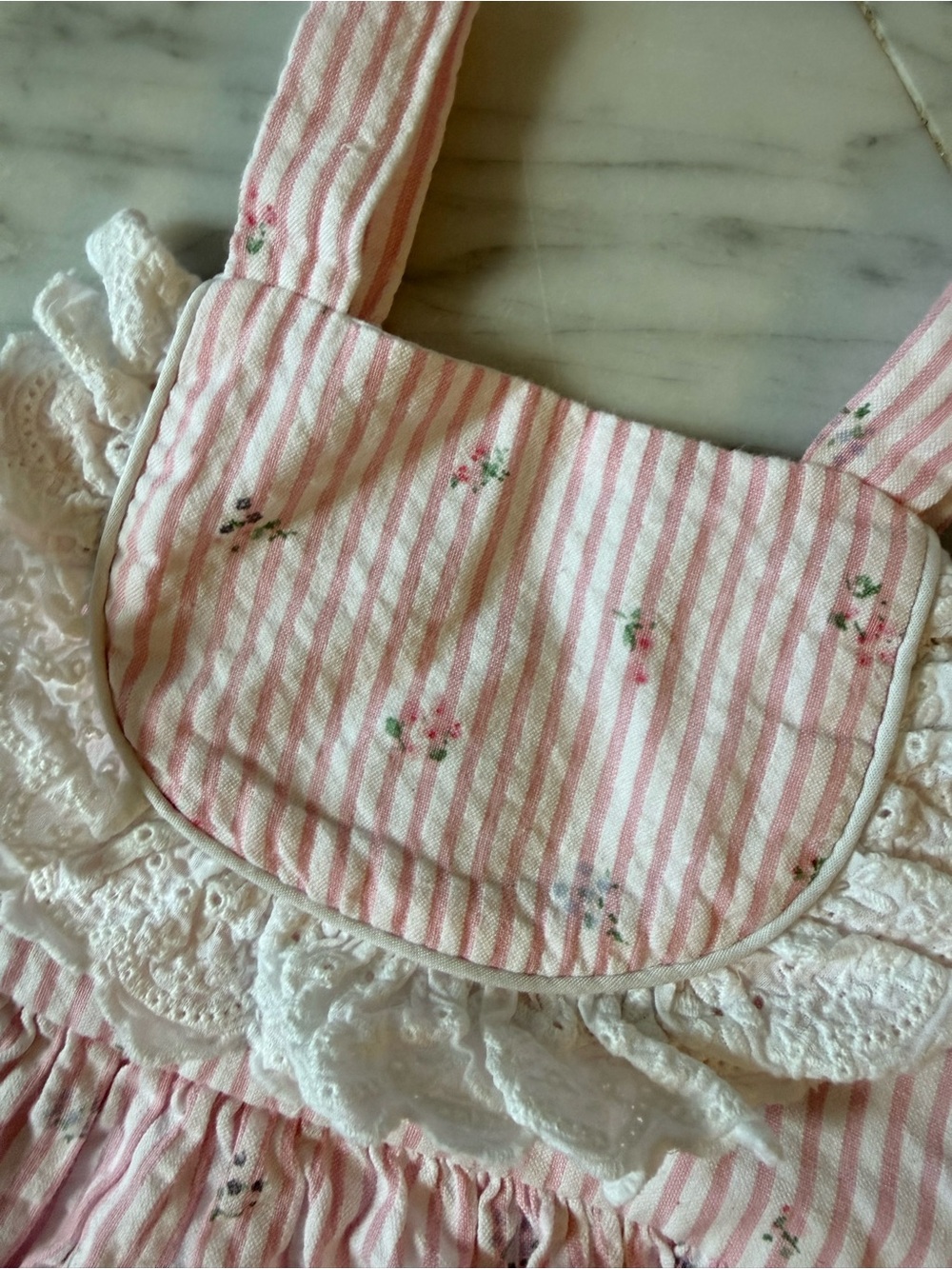 Pippa & Julie - Girls Pink Stripe Floral Sundress with Lace Trim